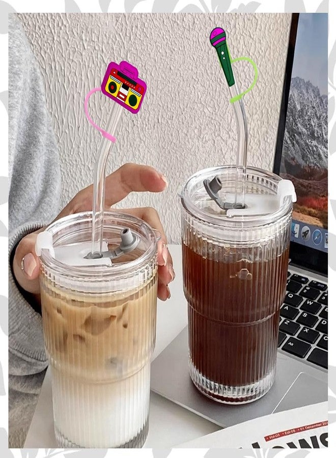 Meaxur 12pcs Music Themed Reusable Food Grade Silicone Straw Sleeve Caps, Suitable for Party Favor Bags, Birthday Party, Friends Gathering Music Party Favor,Dustproof Soft Straw Covers for 7-8mm Straws - Image 2
